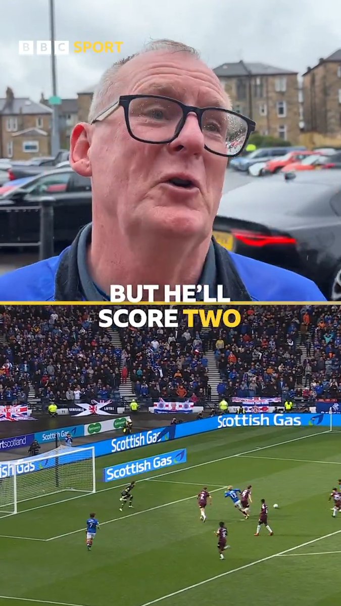 ๐ฎ "When I say he'll score two, he'll score two" Nostradamus at Hampden? This Rangers fan correctly predicted how the Scottish Cup semi-final between Rangers and Hearts would go for Cyriel Dessers. #BBCFootball #ScottishCup