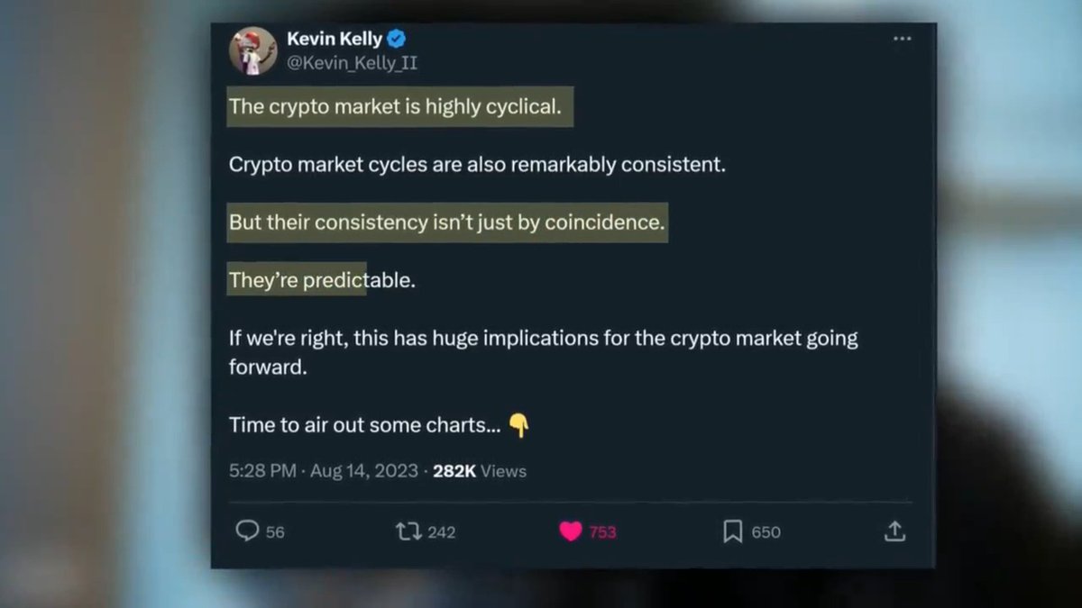 "The 4 year Bitcoin cycle isn't just a coincidence, it's predictable." Kevin Kelly made a $BTC prediction 6 months ago that played out perfectly. We discuss how the model works, shorter cycle theory, election market impact, 2024 outlook.... Powerful post-halving episode 📈