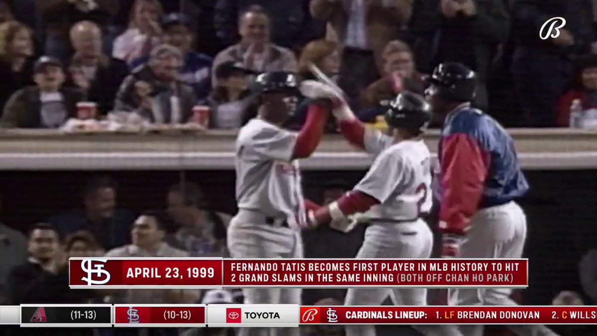 Remember this? On this date 25 years ago, Fernando Tatis slugged TWO GRAND SLAMS in the same inning. #STLCards