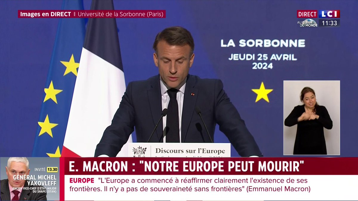 "Cette ère où l'Europe achetait son énergie et ses engrais à la Russie, faisait produire en Chine, déléguait sa sécurité aux États-Unis est révolue", Emmanuel Macron