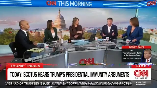 . Michael Dubke on Trump's TV appearance before court today: "I can't believe I'm even saying this, but Donald Trump is an artist and cable news is his canvas." "He's a very specific kind of artist," Kate Bedingfield responds.
