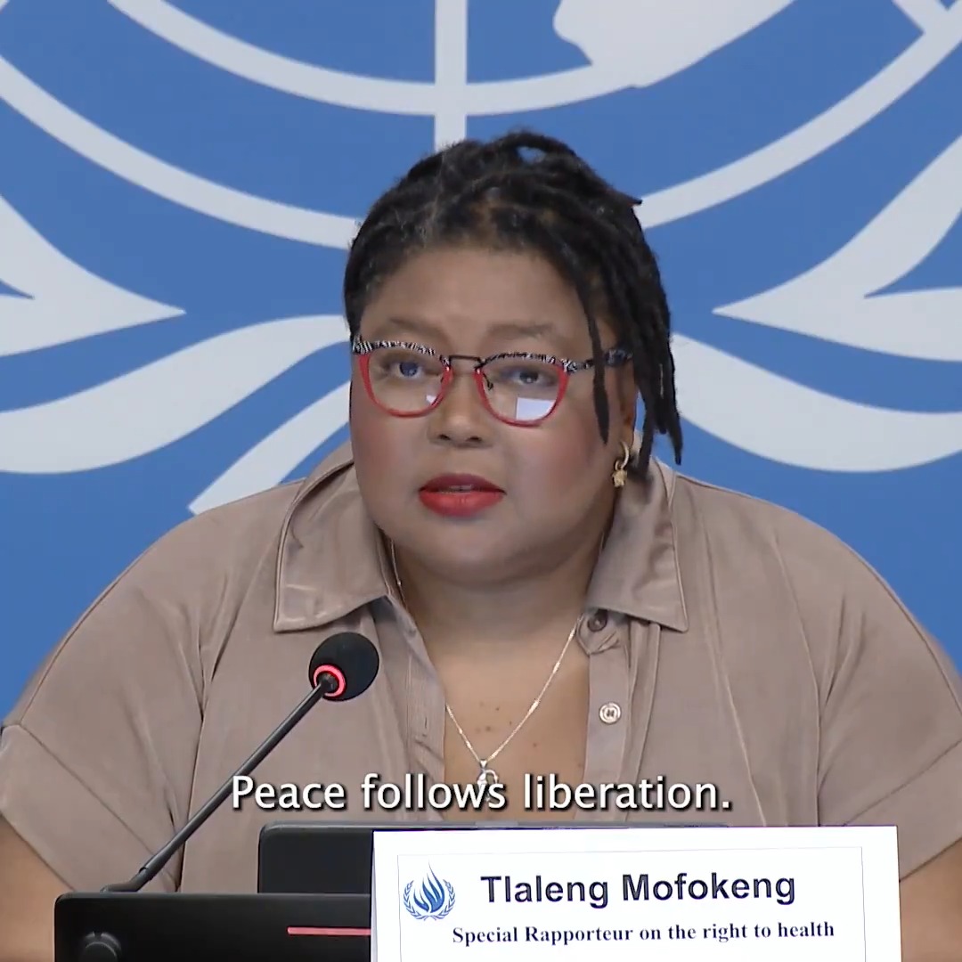 "The health system in #Gaza has been completely obliterated and the right to health has been decimated at every level." - UN Special Rapporteur on #health Dr Tlaleng Mofokeng demands #CeasefireNow at her press briefing @UNgeneva