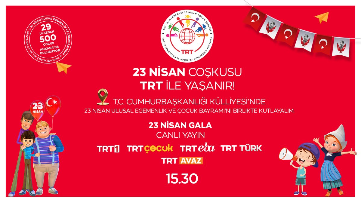 Bugün bayram bugün 23 Nisan🎈🎈🎈 Yöresel kıyafetleri, dansları ve nefes kesen gösterileriyle sahne dünya çocuklarının! 🎉 #trt23nisancoşkusu #23nisantrtde
