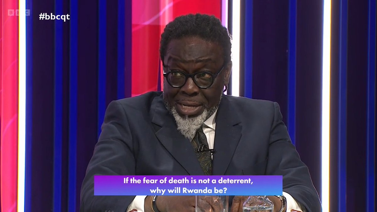 “It's like the Government saying 'we're going to legislate against gravity because it's inconvenient” Chair of the NHS Confederation Victor Adebowale says the Rwanda plan, costing around £233,000 pp, is unworkable #bbcqt