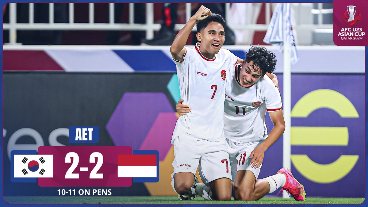 🎥 HIGHLIGHTS | 🇰🇷 Korea Republic 2️⃣-2️⃣ Indonesia 🇮🇩 (10-11 on pens) Debutants Indonesia sealed a historic semi-final place after overcoming the Koreans in a marathon penalty shootout! 📰 Match Report 🔗 #AFCU23 | #KORvIDN