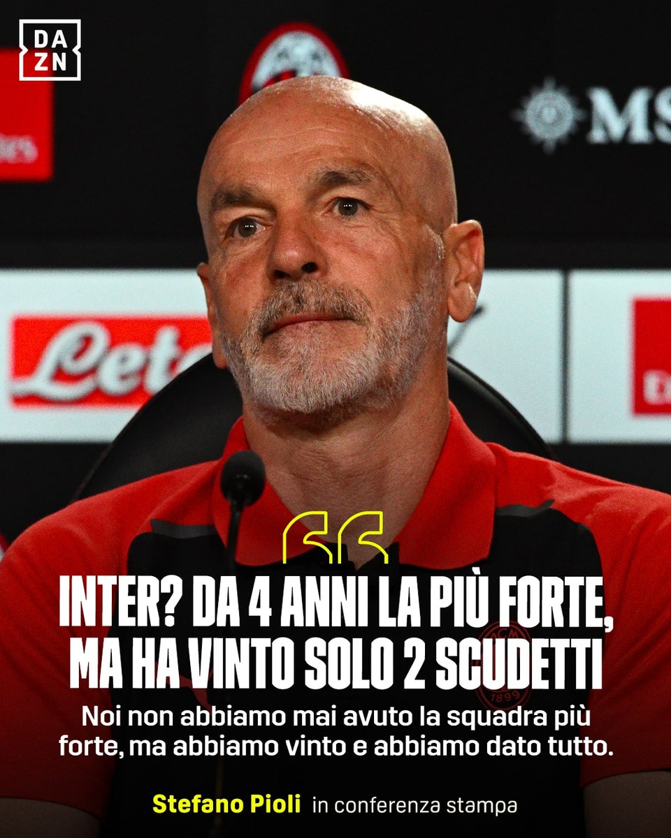 Pioli 𝙥𝙪𝙣𝙯𝙚𝙘𝙘𝙝𝙞𝙖 l'Inter 👀 E sottolinea: "Il Milan ha vinto, senza avere la squadra più forte" 🎙️ #Pioli #Milan #DAZN