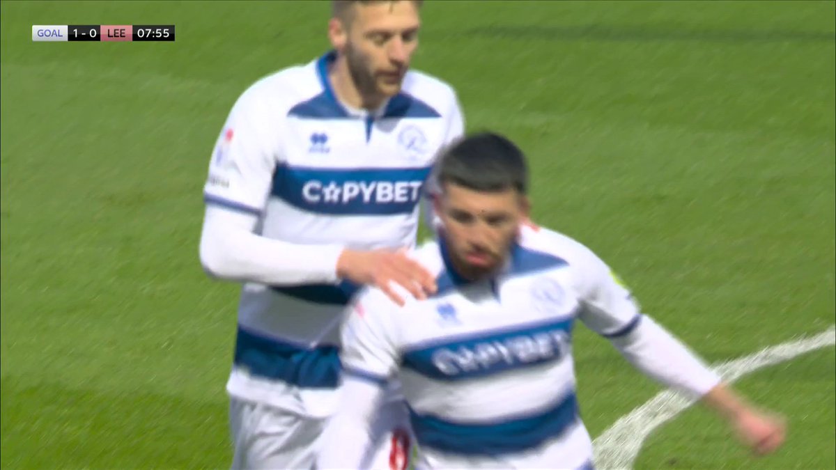 Ilias Chair cuts in on his right and goes for goal... QPR TAKE THE LEAD! ๐ตโช