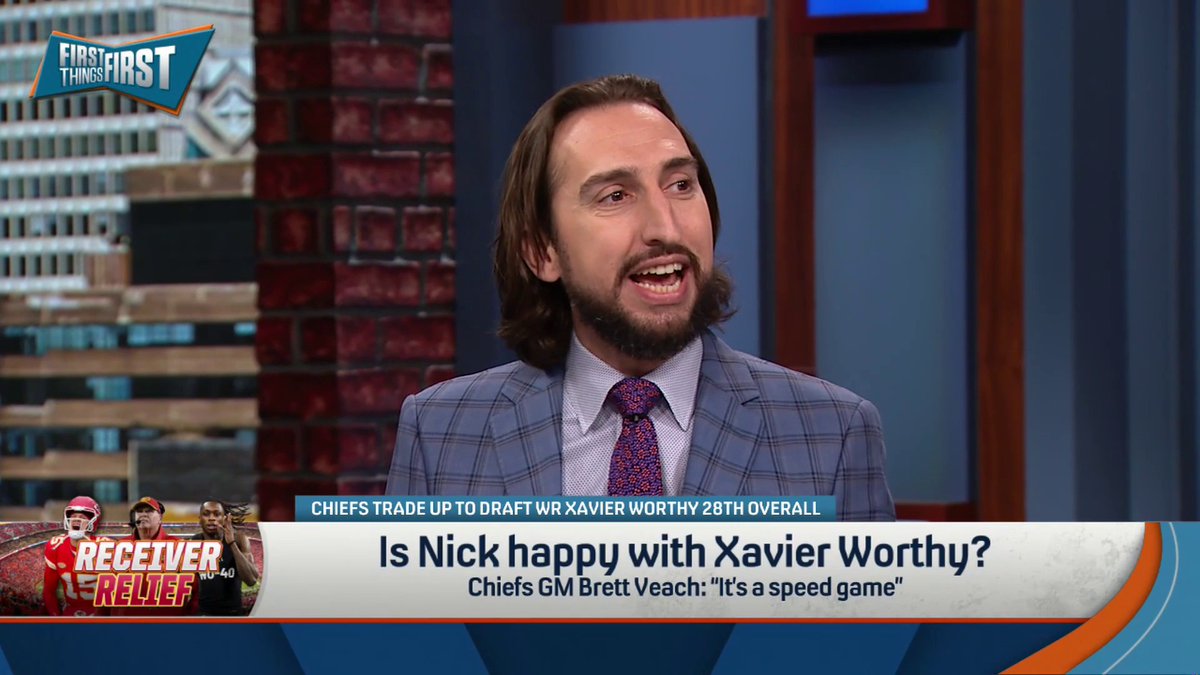 Mr. Consistency, nick wright, has a consistency conflict on the Chiefs draft. 😅 — Nick on KC trading up to take WR Xavier Worthy 28th: