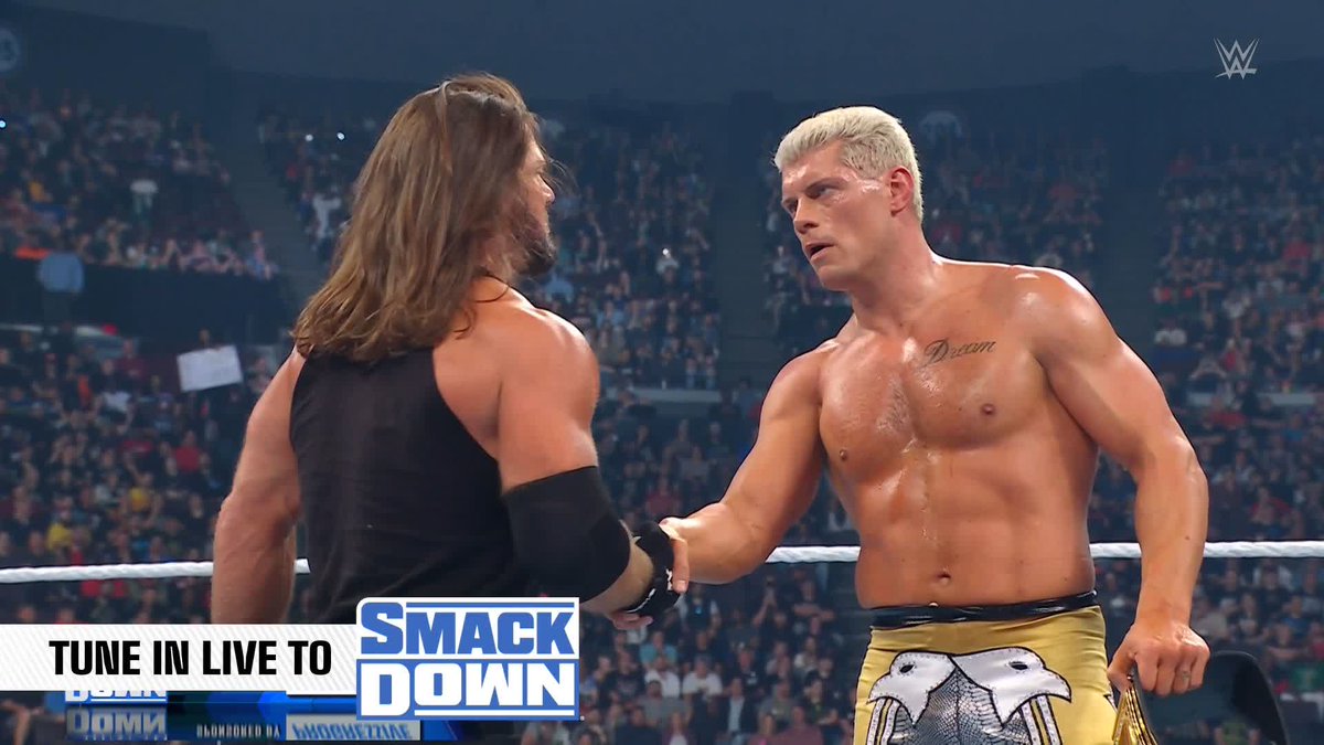 RHODES 🤝 STYLES Can Cody Rhodes leave #WWEBacklash: France STILL Undisputed WWE Champion or will AJ Styles put an end to Rhodes' reign before it even gets started? #SmackDown