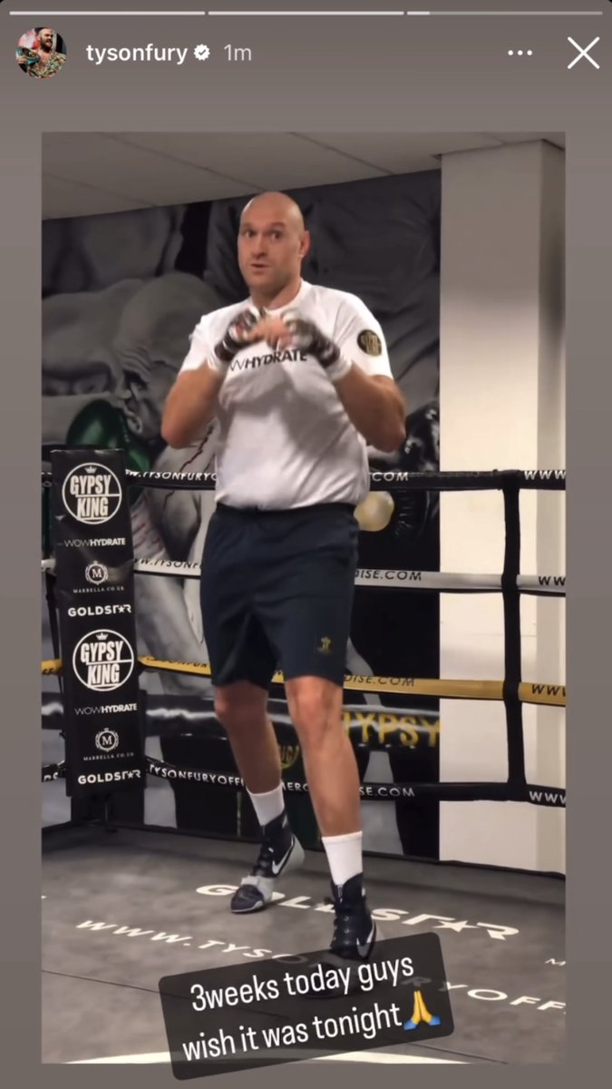 Tyson Fury in the gym today, three weeks out from the Oleksandr Usyk fight on May 18th… [🎥 TYSON FURY]