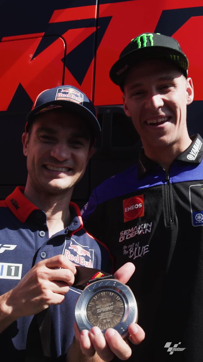 The one when Dani Pedrosa & fabio quartararo swap a P3 medal! 🥉 Stay tuned because a helmet swap is happening soon! 🔜 #SpanishGP 🇪🇸