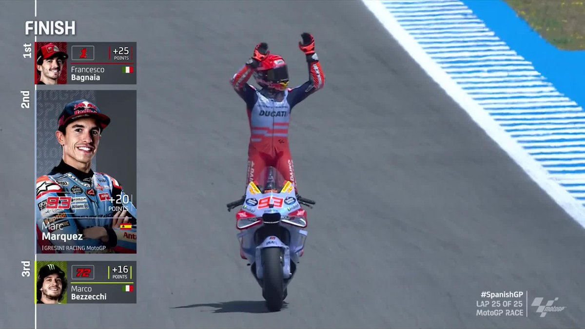 He gave it EVERYTHING! ๐ฅ Marc Mรกrquez gets his first Sunday podium since Motegi last year ๐ฅ #SpanishGP ๐ช๐ธ