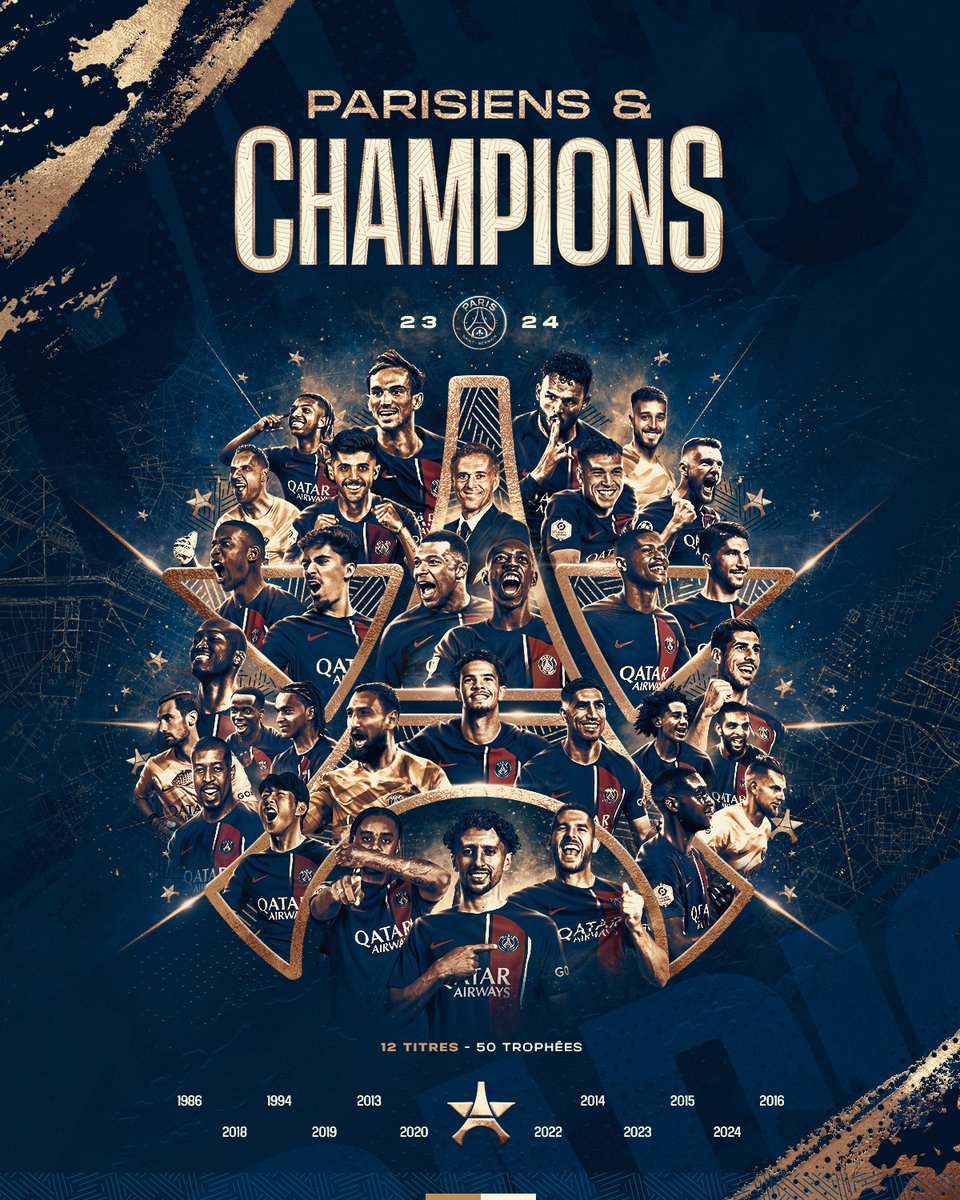 Le Paris Saint-Germain est 𝙲𝙷𝙰𝙼𝙿𝙸𝙾𝙽 𝙳𝙴 𝙵𝚁𝙰𝙽𝙲𝙴 pour la 12ème fois de son histoire ! 🏆❤️💙 #ParisiensEtChampions