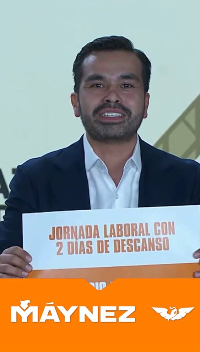 Mi propuesta es una jornada laboral digna: 40 horas con 2 días de descanso a la semana y un salario mínimo de 10 mil pesos. El México Nuevo es posible. #MáynezPresidente #DebateINE