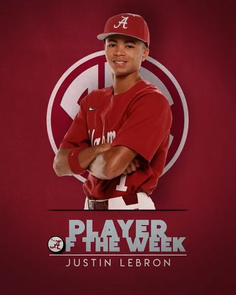 ⚾️ WK11 | SEC Baseball Weekly Awards PLAYER: Justin Lebron @‌AlabamaBSB x #SECBSB