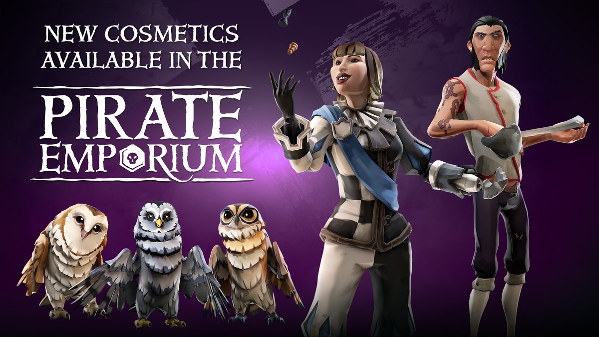 Fancy a game of chess? The latest Pirate Emporium stock update brings along a wealth of new items including the Checkmate set, the returning Sting Tide set, new designs for throwing knives and the Scrappy Weapon Pose Emote! Not to mention some long-awaited feathered friends... 🦉