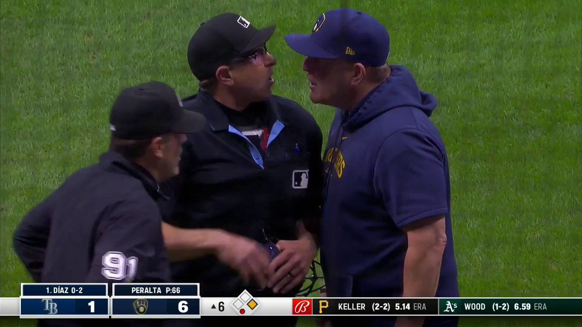 Freddy Peralta and Pat Murphy have been ejected from the game. #ThisIsMyCrew | #MLB