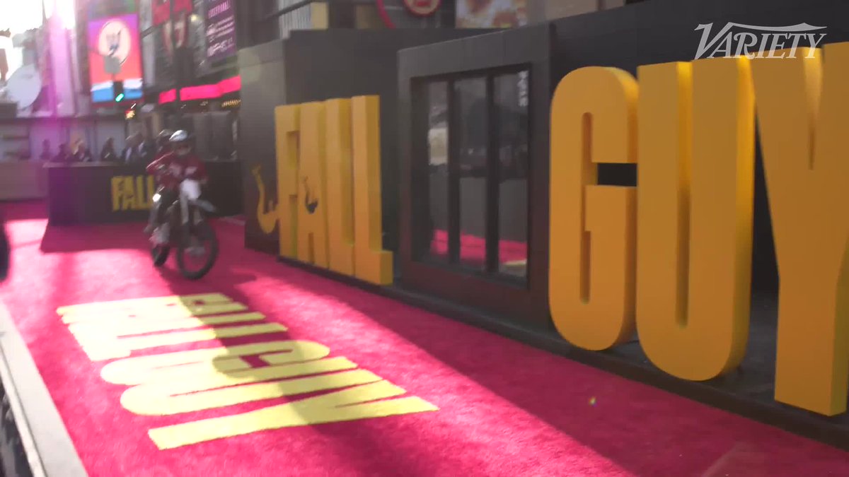 Stunt motorcyclists are on the red carpet at the Los Angeles premiere of #TheFallGuy.