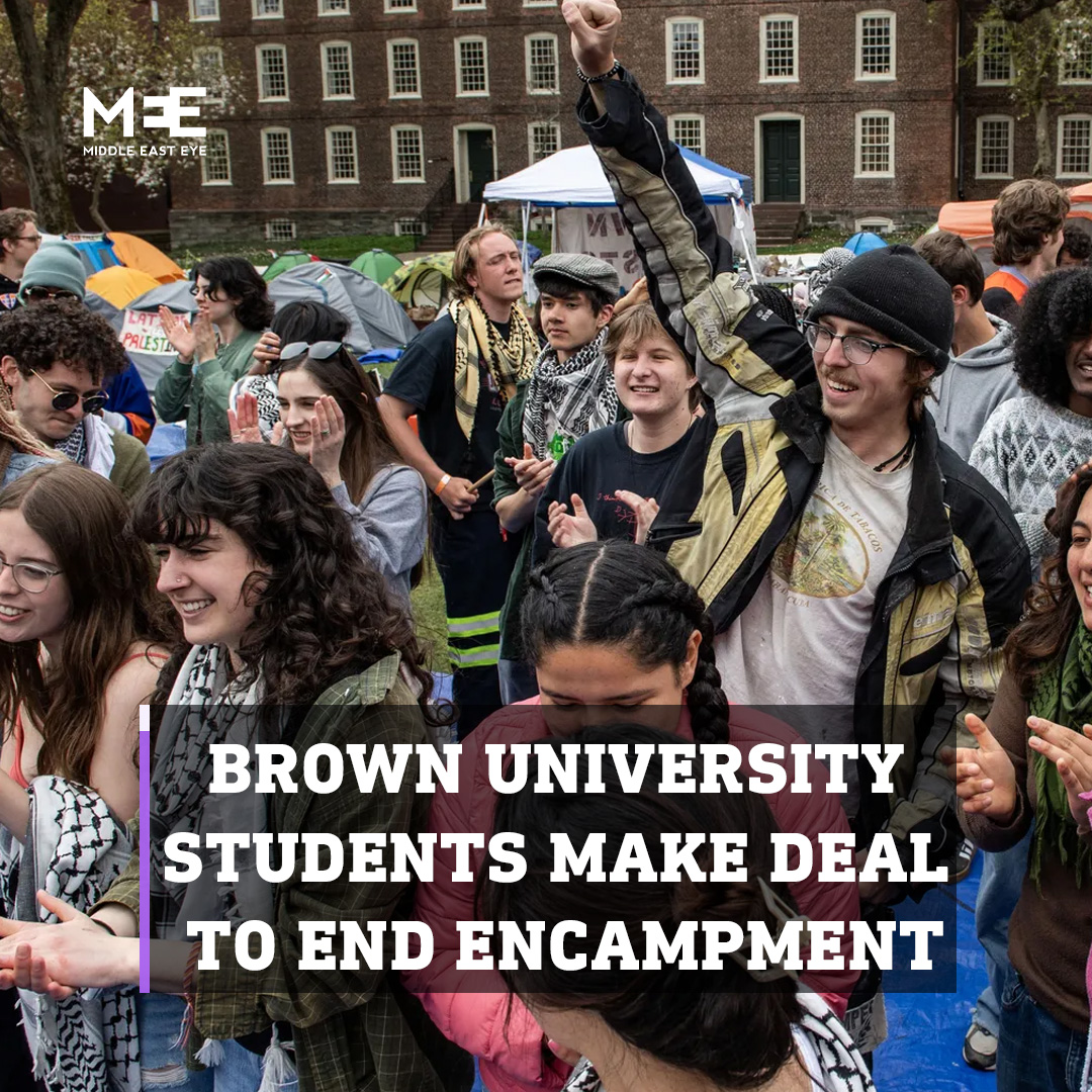 Brown University demonstrators celebrated and hugged one another as they dismantled their encampment after striking a deal with university officials to bring their divestment demands to a vote in October