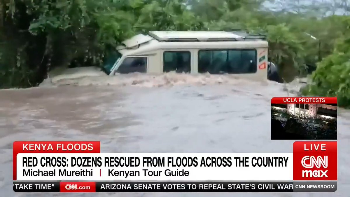 NEW: A quick thinking Kenyan tour guide saved the lives of 14 tourists and 25 staff in the Maasai Mara after waking them up and moving them to water tanks as their camp was surrounded by flood waters. Our latest on CNN as heavy rains continue in Kenya