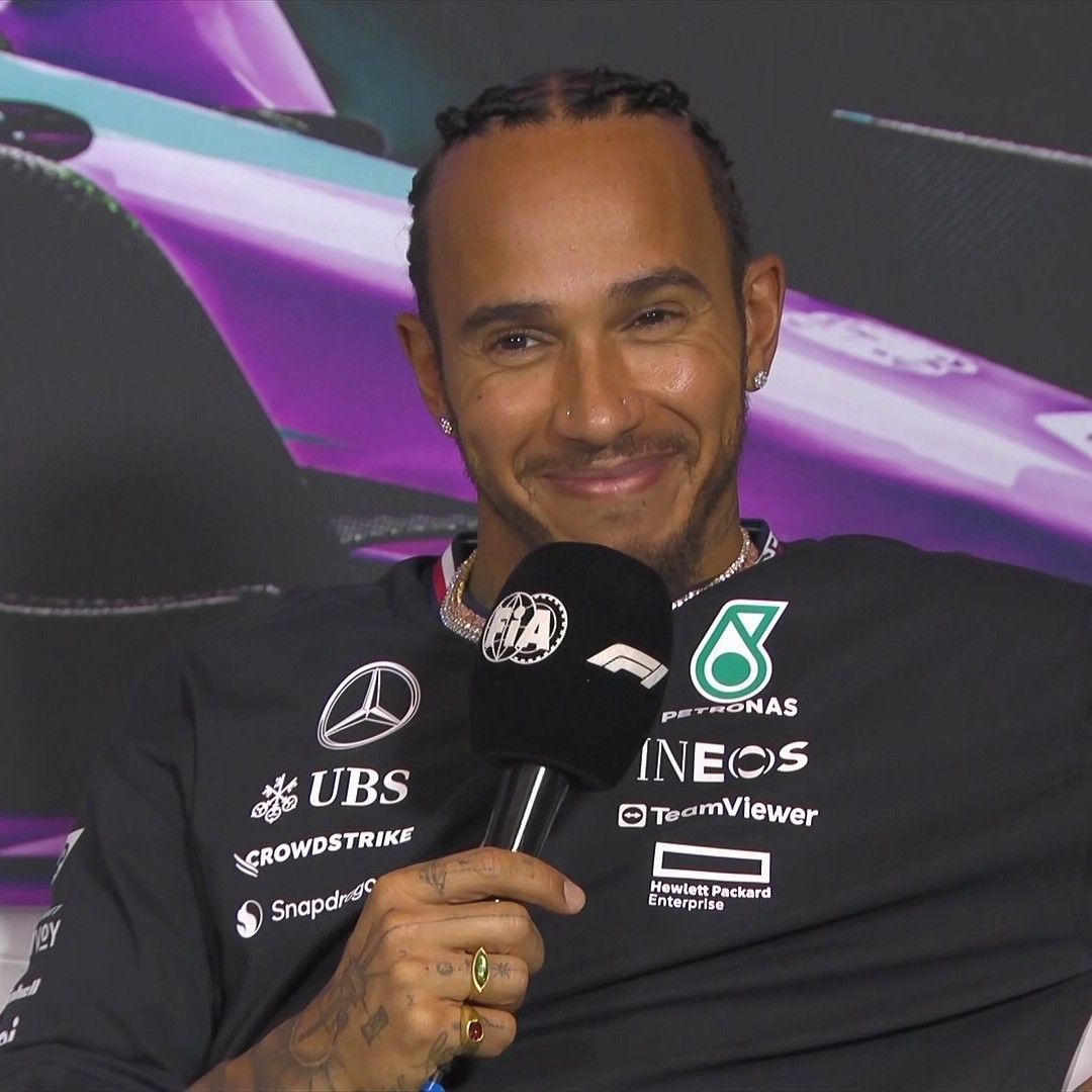 "We'll see" 👀😁 A wry smile from Lewis as he's asked about Adrian Newey's potential move to Ferrari 🔴