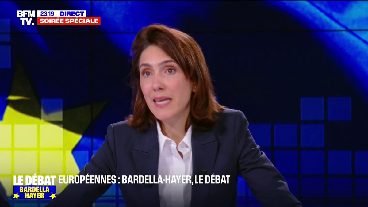 Valérie Hayer à Jordan Bardella: "Vous aviez dit il y a quelques années sur un plateau que vous êtes à la politique ce que Didier Raoult est à la médecine. Je suis entièrement d'accord avec vous" #débatBFM