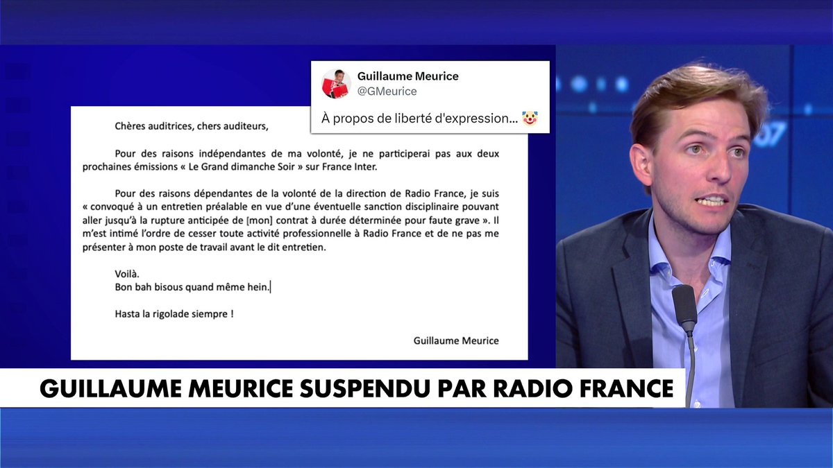 Erik Tegnér sur la suspension de Guillaume Meurice par Radio France : «Depuis des années, il passe son temps à attaquer gratuitement en pensant qu'il est intouchable», dans #SoirInfo