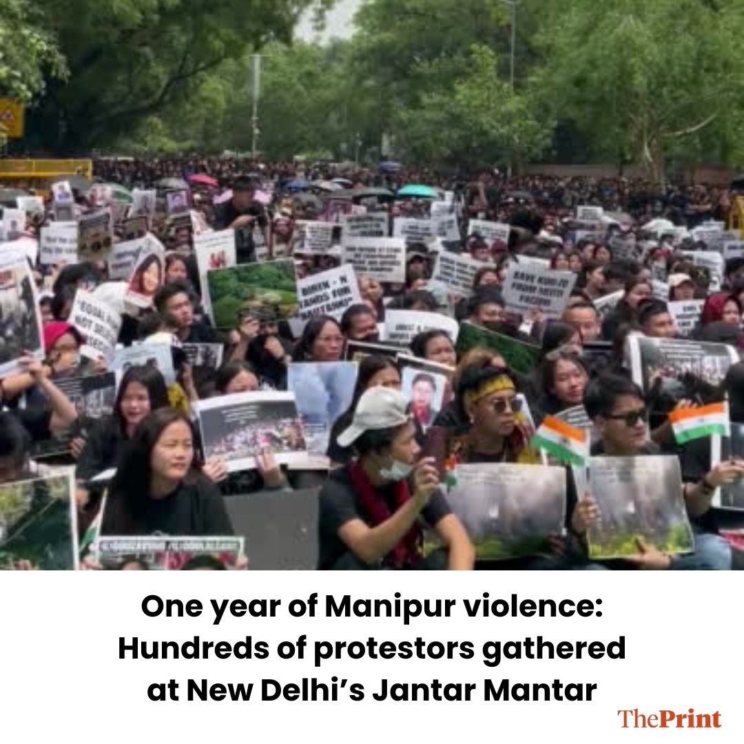 One year of violence in Manipur: Ethnic clashes broke out between Meiteis and Kuki-Zo community on 3rd May 2023. Hundreds of protestors staged a protest at New Delhi’s Jantar Mantar. Video: Manisha Mondal Manisha Mondal