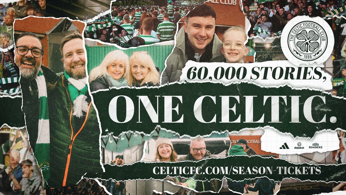 🍀 60,000 Stories, One Celtic. 💚 Continue your story at Paradise The #CelticFC 2024/25 Season Ticket renewal window is now open! 🎟