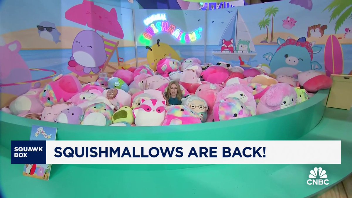 This year at the Berkshire Hathaway annual meeting, Becky Quick unveils the Charlie Munger and Warren Buffett Squishmallows!