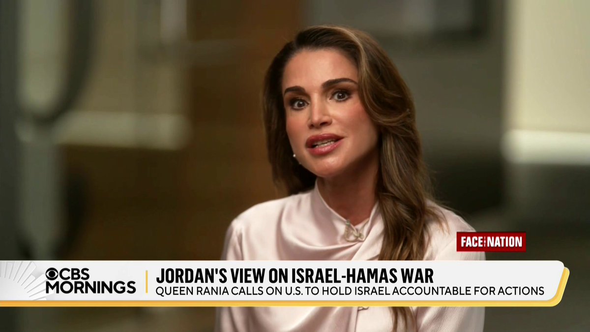 Jordan’s Queen Rania tells Margaret Brennan that the Arab world is getting “mixed messages” from the US, which supports Israel, yet pushes for aid in Gaza. “There’s an expression of concern over civilian deaths,” she said, “But...there’s a provision of offensive weapons to Israel.”