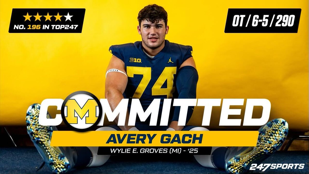 The moment 4⭐️ OT Avery Gach made it official! He's committed to Michigan Football 〽️ "GO BLUE BABY, LET'S GO!" -- Avery Gach