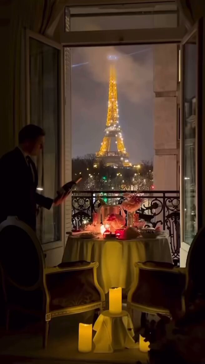 Romantic dinner in Paris.