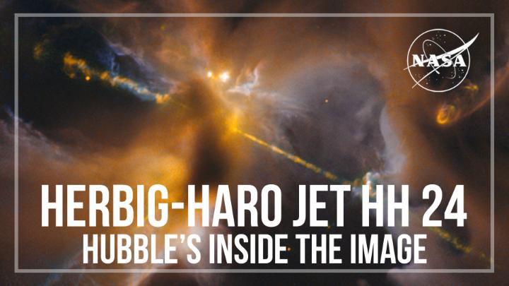 It's #MayTheFourth, so you know what that means – space "lightsabers"! Partially obscured by a dark, Jedi-like cloak of dust, a newborn star's "force awakens" as it shoots twin jets out into space as a sort of birth announcement to the universe: