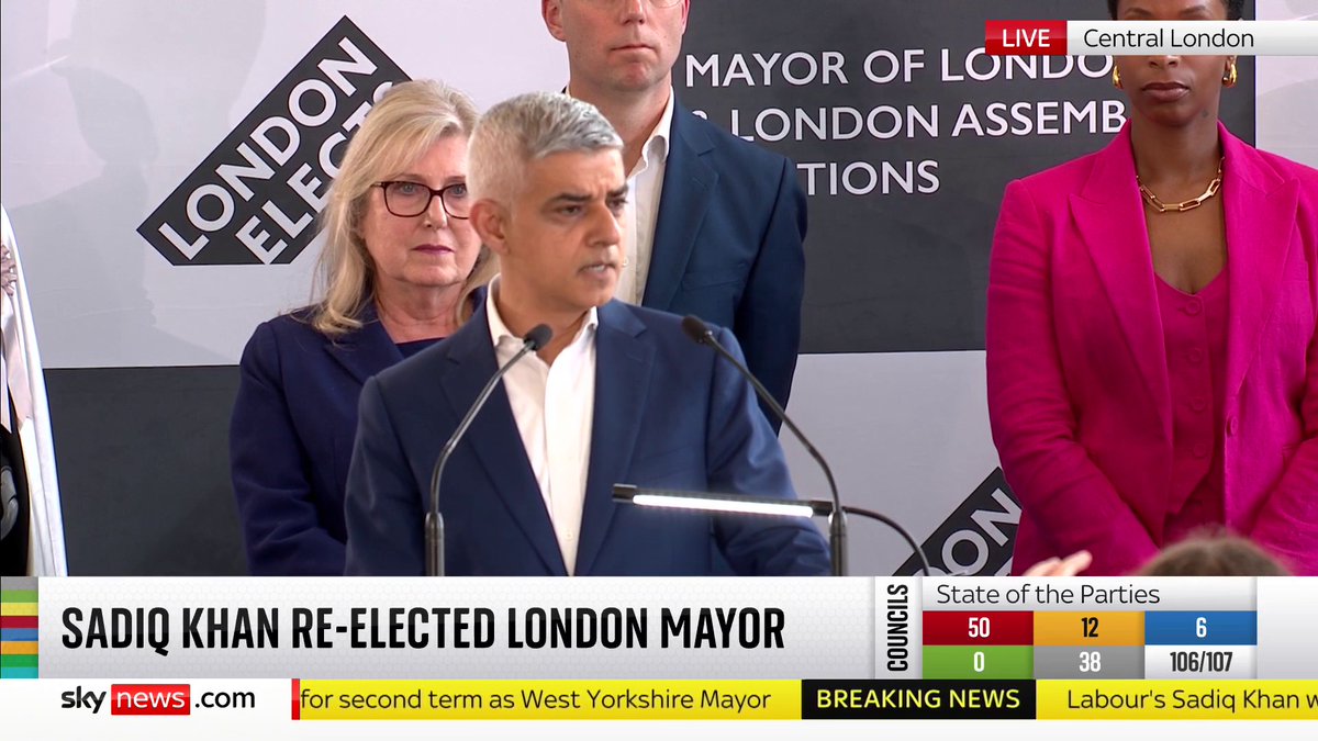 BREAKING: Sadiq Khan is booed and heckled as he begins his victory speech after being re-elected London mayor The Britain First candidate shouted 'Khan killed London' before walking off the stage Latest updates: 📺 Sky 501, Virgin 602
