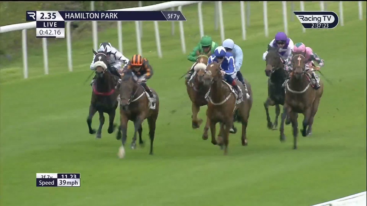 VERY promising! 👀 Despite being keen early, the Group 1-entered 𝐀𝐢𝐫𝐦𝐚𝐧 gives weight and a beating to some talented rivals to make it two wins from as many starts. ⚫️🟠 Richard & Peter Fahey | Hamilton Park