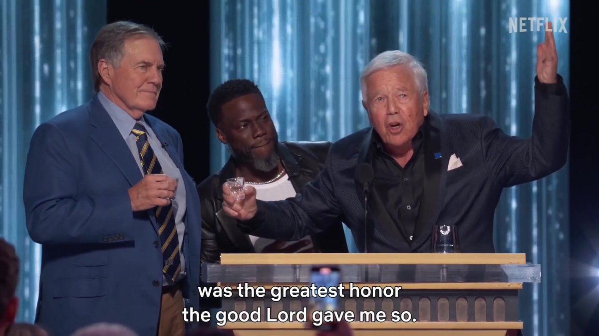 Robert Kraft cheersing Bill Belichick… never thought we’d see the day! #TomBradyRoast