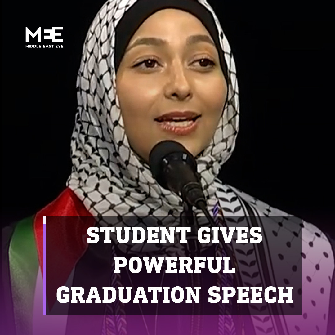 A Palestinian law student from the University of Toledo gave a powerful graduation speech, questioning the status quo in the US, and why they are sending billions of dollars to Israel, a state convicted of war crimes and on trial for genocide.
