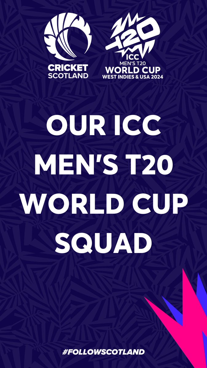 Introducing your Scotland squad for the 2024 ICC Men's T20 World Cup... 🥁🤩🏴󠁧󠁢󠁳󠁣󠁴󠁿 #FollowScotland