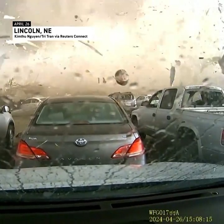 Dashcam video recorded on April 26 showed the moment a powerful tornado destroyed a building in Lincoln, Nebraska. #NEwx