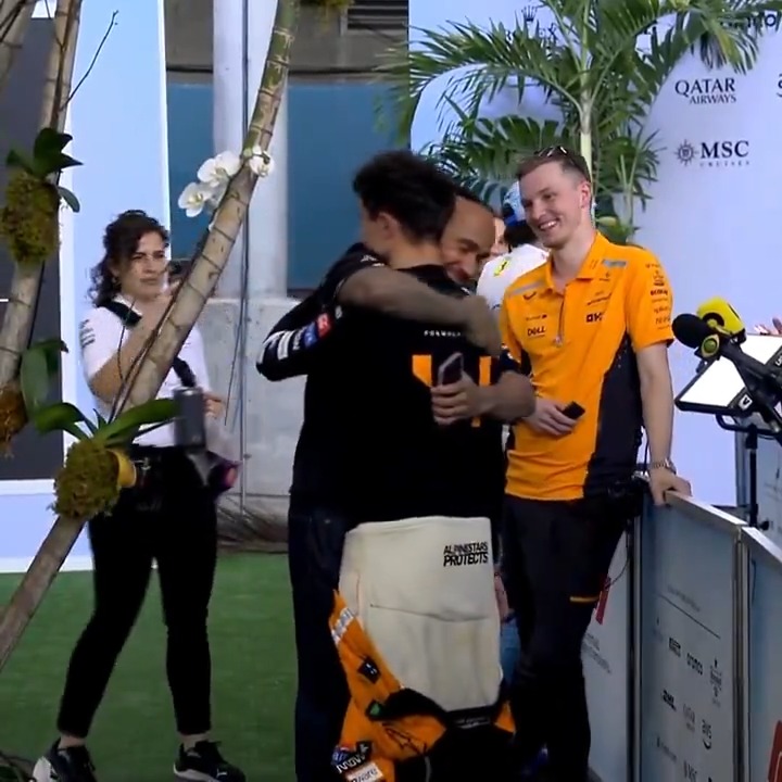 This post-race moment between Lando and Lewis 🥰 🎥: CANAL+ F1® #F1 #MiamiGP Lando Norris Lewis Hamilton