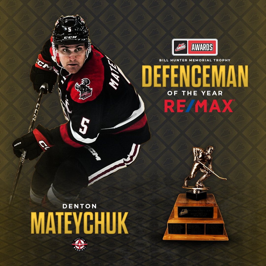 As the highest-scoring defenceman in Moose Jaw Warriors franchise history, Columbus Blue Jackets prospect Denton Mateychuk is the recipient of the Bill Hunter Memorial Trophy, presented annually to the RE/MAX WHL Defenceman of the Year. #WHLAwards