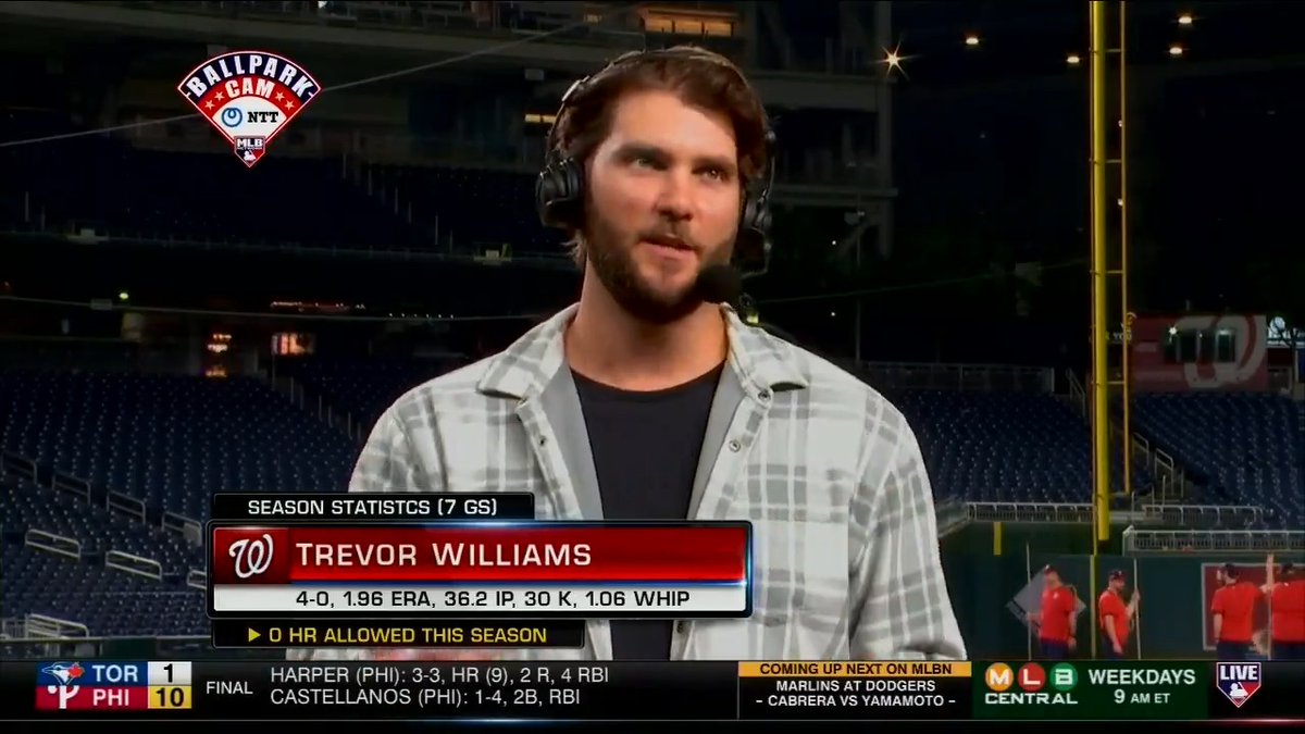 Trevor Williams has a 1.96 ERA through 7 starts 👀 The Washington Nationals righty joins #MLBTonight after tossing 5 scoreless innings against the Orioles!