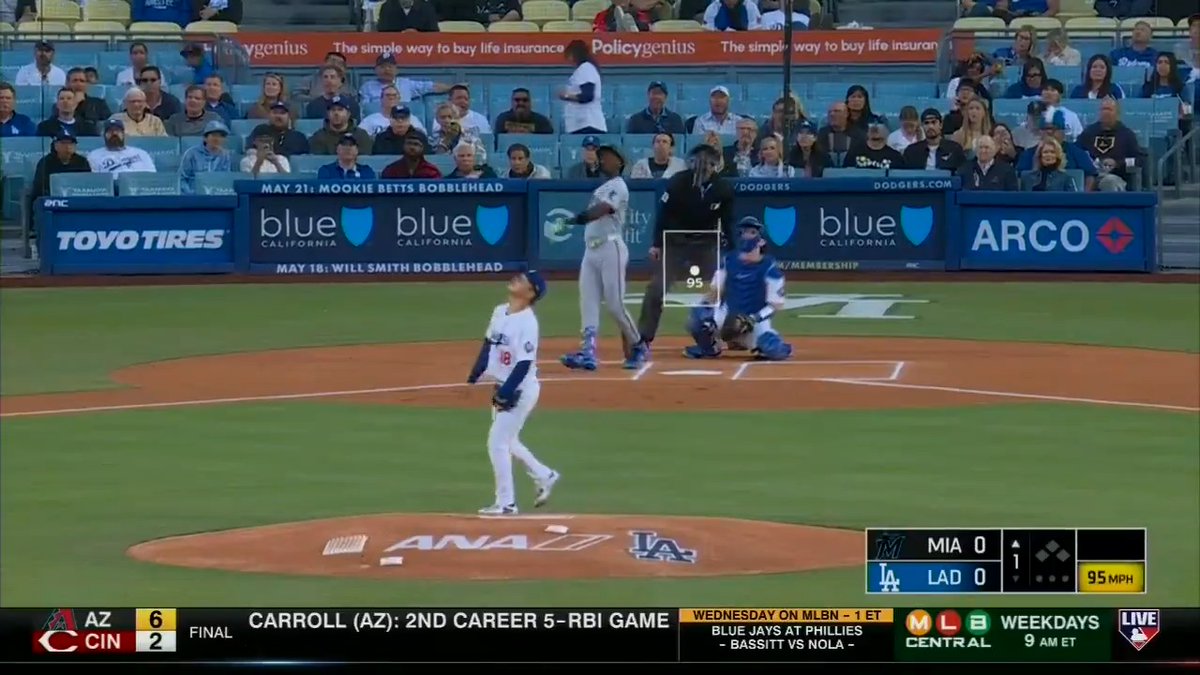 This is unreal 😭 "Don't take this the wrong way, but we are already on no-hitter alert. Yoshinobu Yamamoto, before he throws a single pitch tonight against the Marlins." Miami's Jazz Chisholm takes the first pitch deep.