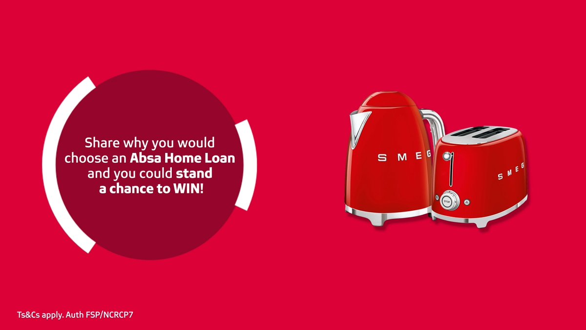 Write a new home story, thanks to Absa's Home Loan of up to 105%. To stand a chance to win 1 of 5 Smeg combos worth R7 000, share why you would choose an Absa Home Loan. Reply using #WeDoMoreWednesdays and the โค๏ธ emoji. #YourStoryMatters. Ts&Cs apply