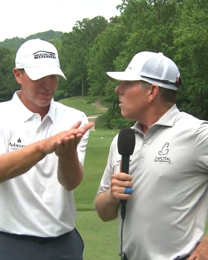These two 😂 @JLeonardGolf stole the mic to test his interview skills with @SteveStricker Regions Tradition presented by Coca-Cola.