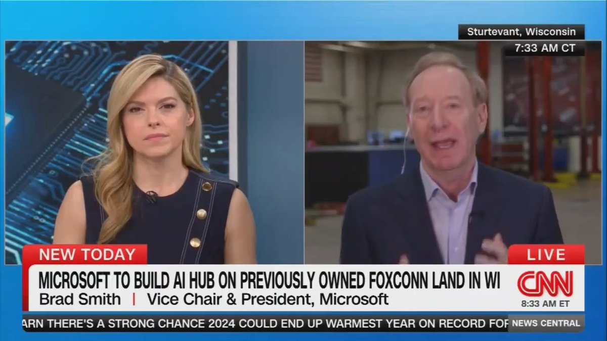 Microsoft President: The Biden administration has been enormously helpful in delivering this new Wisconsin project that will create thousands of jobs. A project like this requires President Biden's Bipartisan Infrastructure Law, along with the chips that will be produced in America through President Biden's CHIPS and Science Act and the clean technology that will benefit from President Biden's Inflation Reduction Act