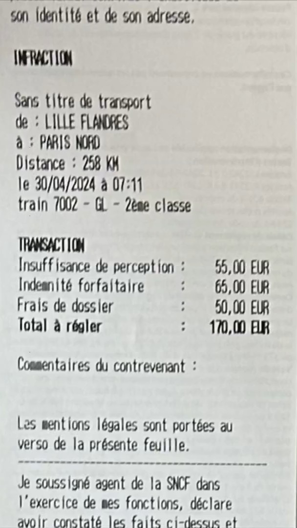 Une usagère reçoit une amende de 170 euros dans un TGV pour avoir oublié sa carte d’identité