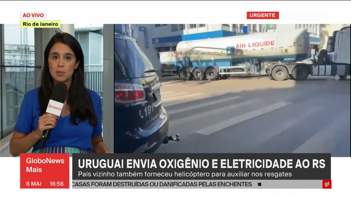 Uruguai envia oxigênio e ajuda no fornecimento de energia elétrica ao Rio Grande do Sul. O oxigênio abasteceu os hospitais de Venâncio Aires e Lajeado. ➡ Assista ao #GloboNewsMais, com sinal aberto no globoplay: #Estúdioi #GloboNews