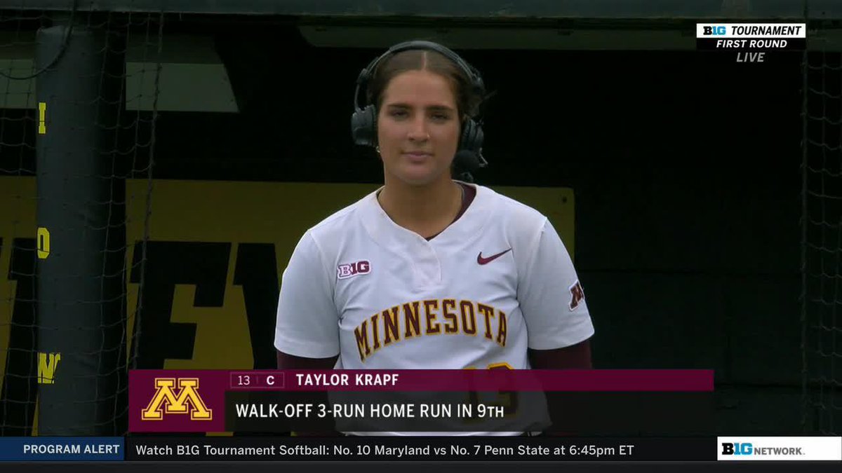 "If it's not one of us, it's the next." After watching Illinois walk B1G POTY Minnesota Softball's Jess Oakland for the 6th time in the game, Taylor Krapf responded in a huge way for the Gophers. 🙌 #B1GSoftball